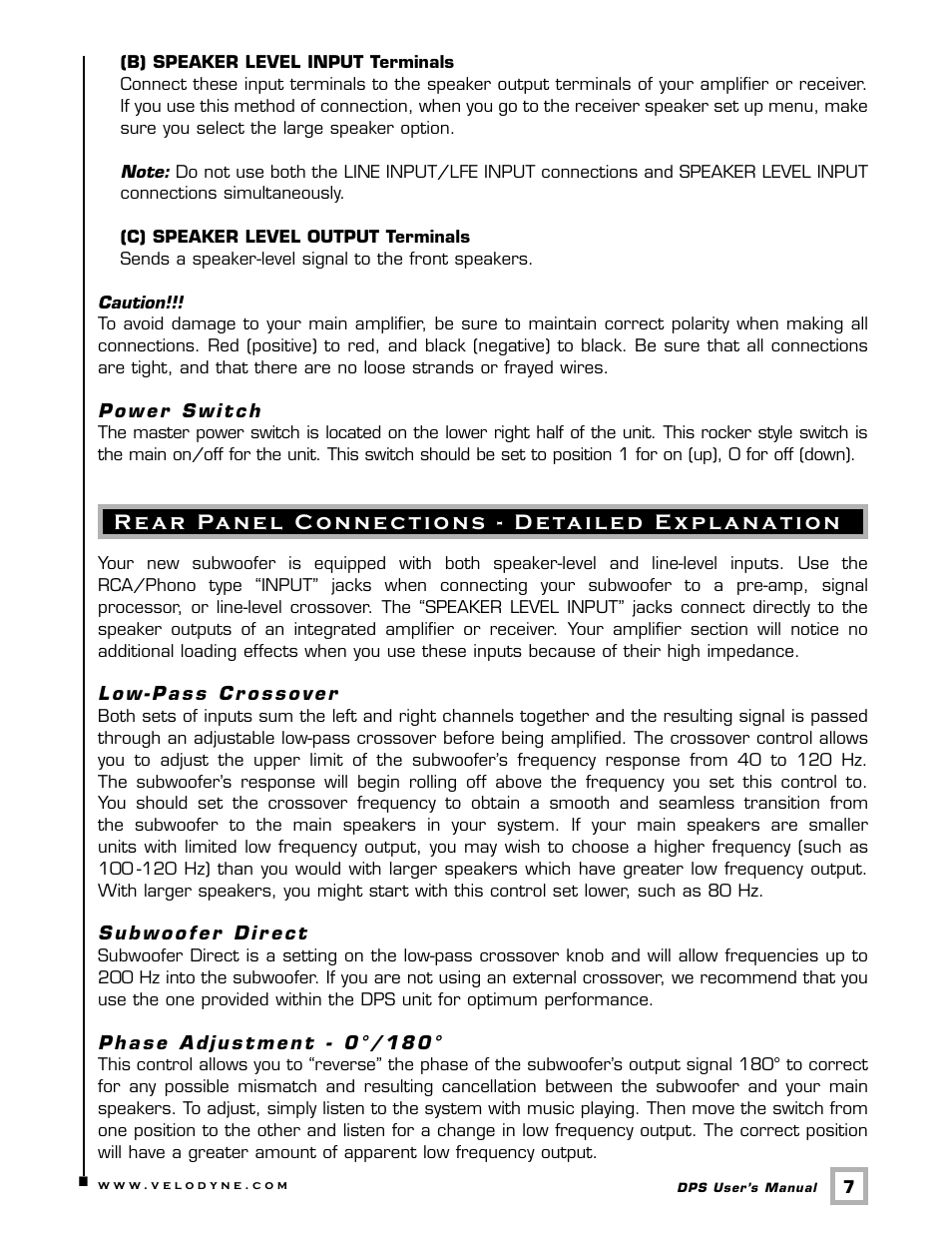 Velodyne Acoustics DPS SERIES DPS-12 User Manual | Page 10 / 17