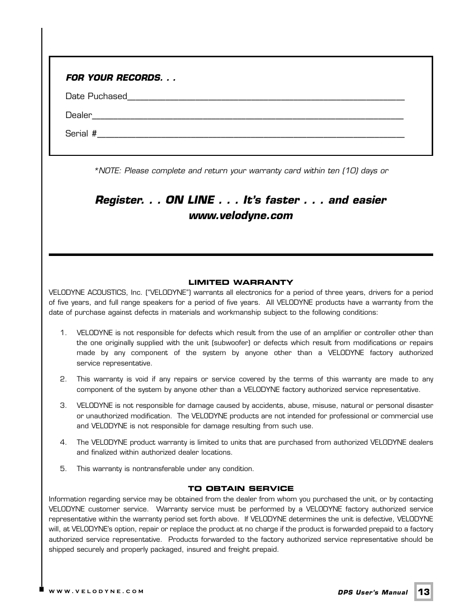 Velodyne Acoustics DPS SERIES DPS-12 User Manual | Page 16 / 17