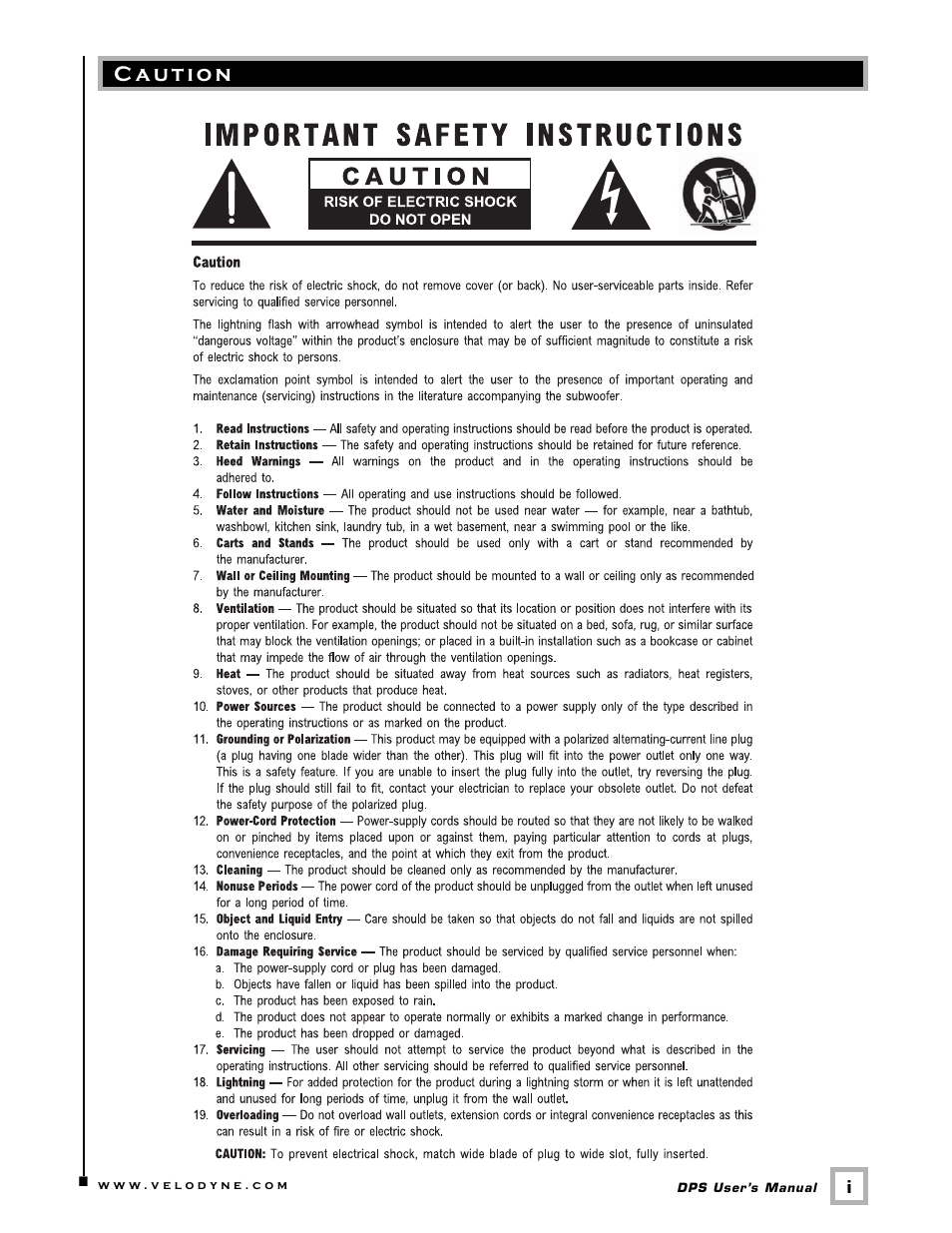 Velodyne Acoustics DPS SERIES DPS-12 User Manual | Page 2 / 17