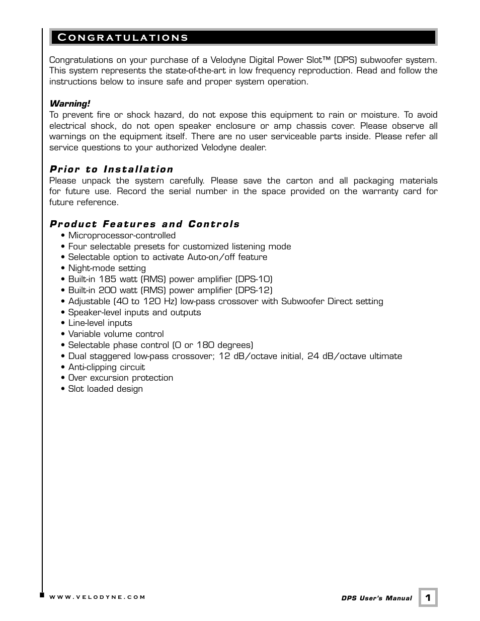 Velodyne Acoustics DPS SERIES DPS-12 User Manual | Page 4 / 17