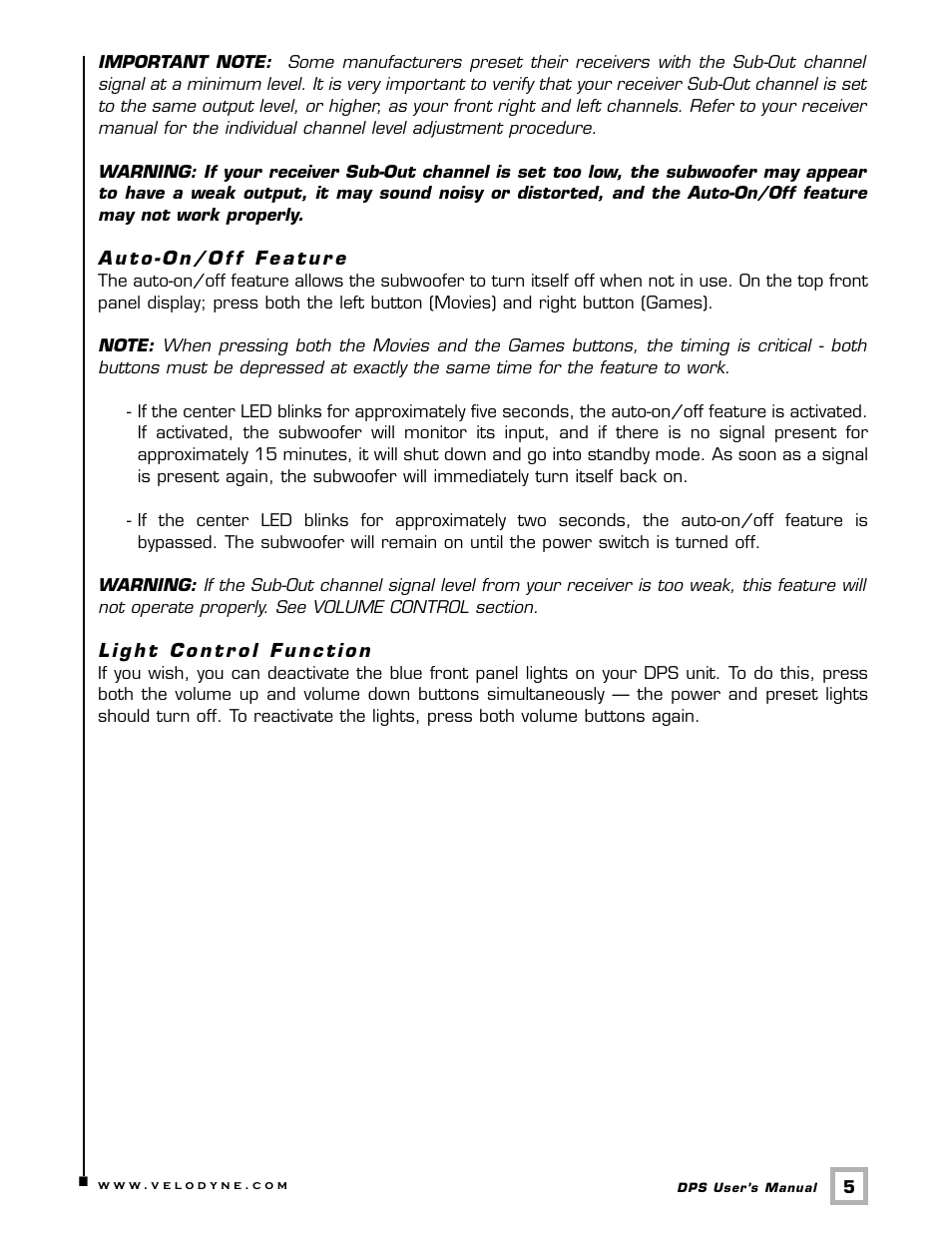 Velodyne Acoustics DPS SERIES DPS-12 User Manual | Page 8 / 17