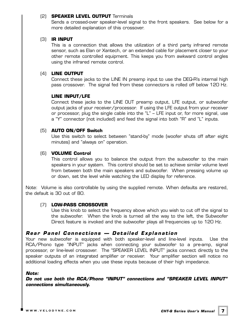 Velodyne Acoustics CHT- 8Q User Manual | Page 10 / 23