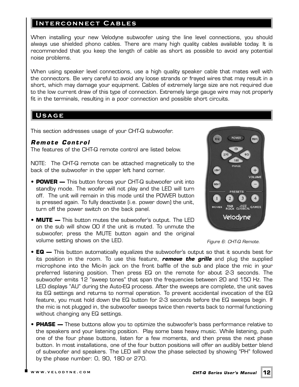 Velodyne Acoustics CHT- 8Q User Manual | Page 15 / 23