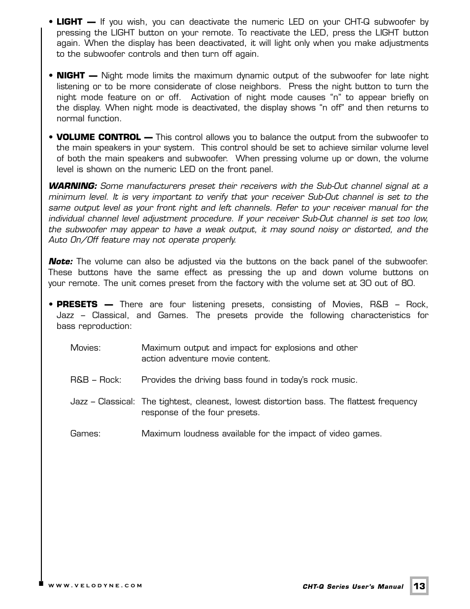 Velodyne Acoustics CHT- 8Q User Manual | Page 16 / 23