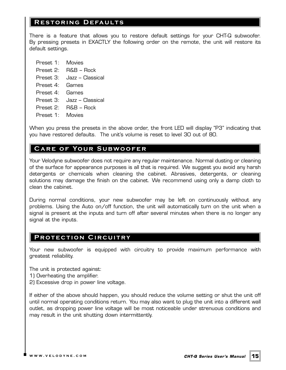 Velodyne Acoustics CHT- 8Q User Manual | Page 18 / 23