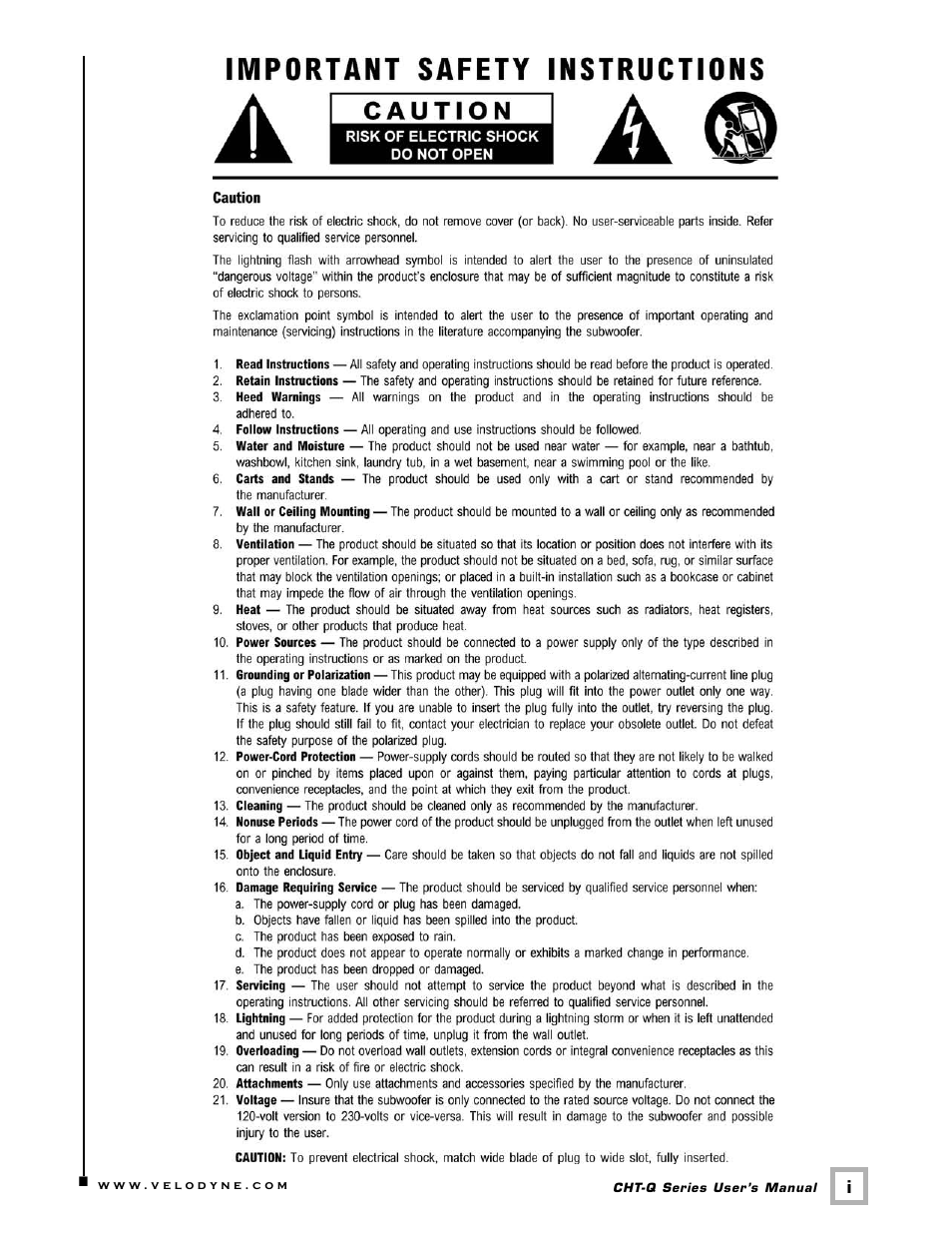 Velodyne Acoustics CHT- 8Q User Manual | Page 2 / 23