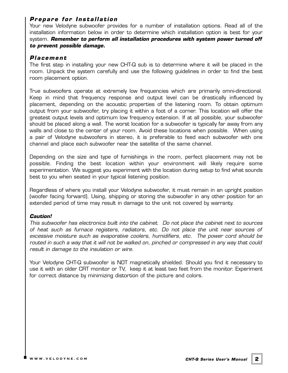 Velodyne Acoustics CHT- 8Q User Manual | Page 5 / 23