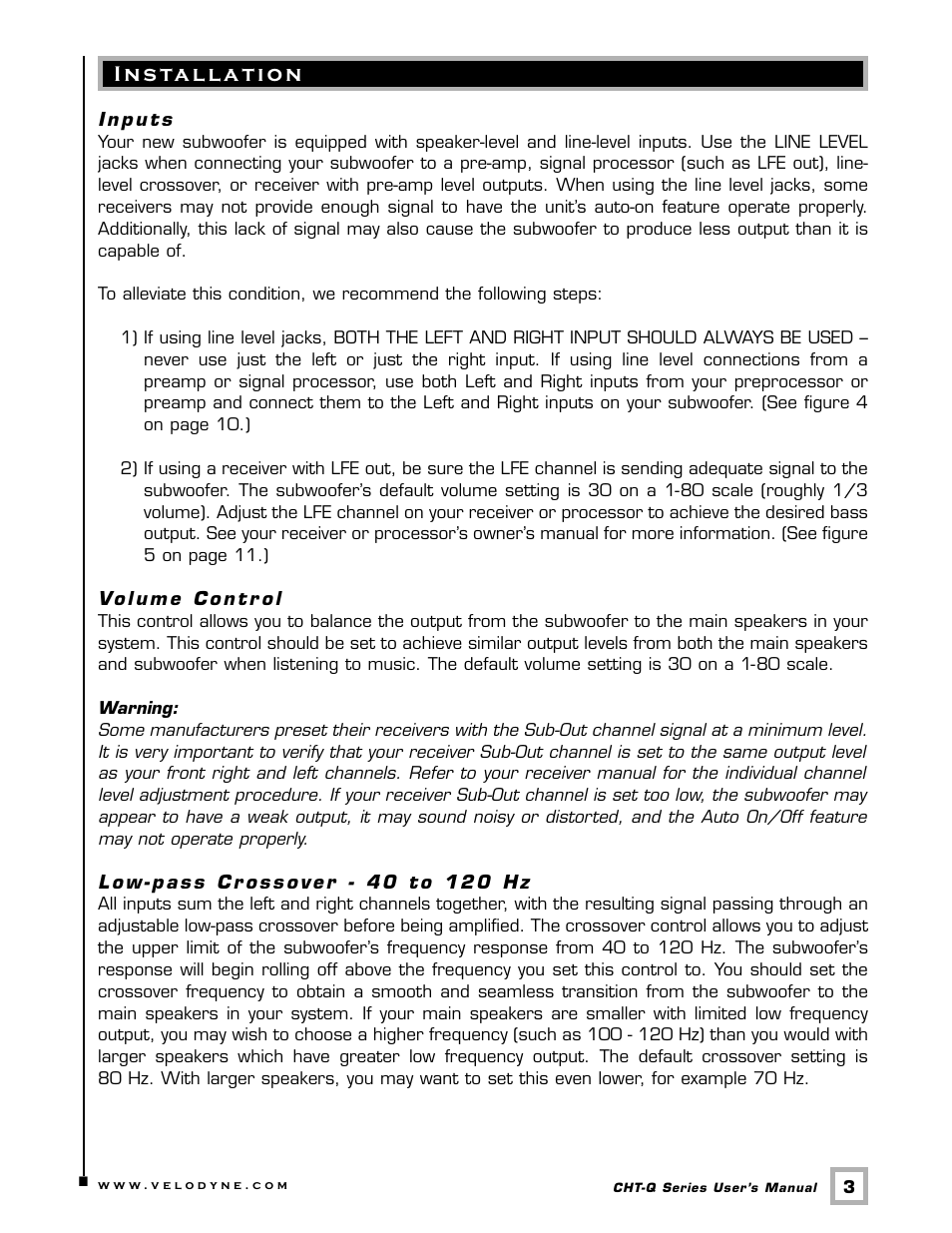 Velodyne Acoustics CHT- 8Q User Manual | Page 6 / 23