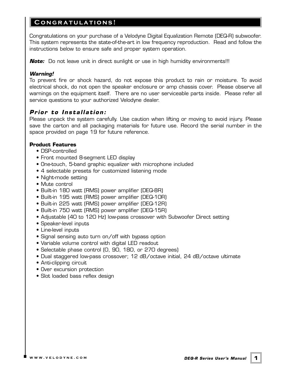 Velodyne Acoustics DEQ-15R User Manual | Page 4 / 23