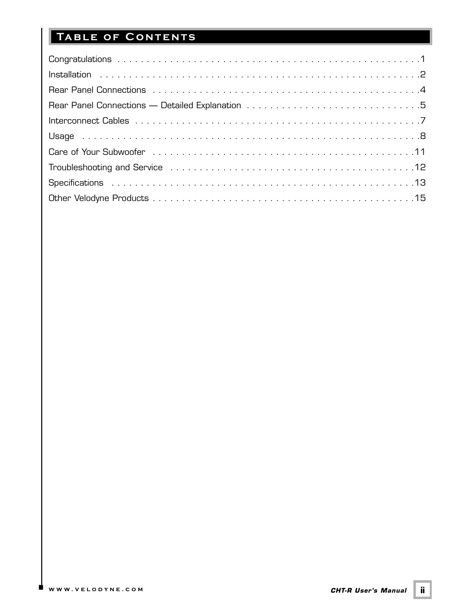 Velodyne Acoustics CHT-10R User Manual | Page 3 / 19