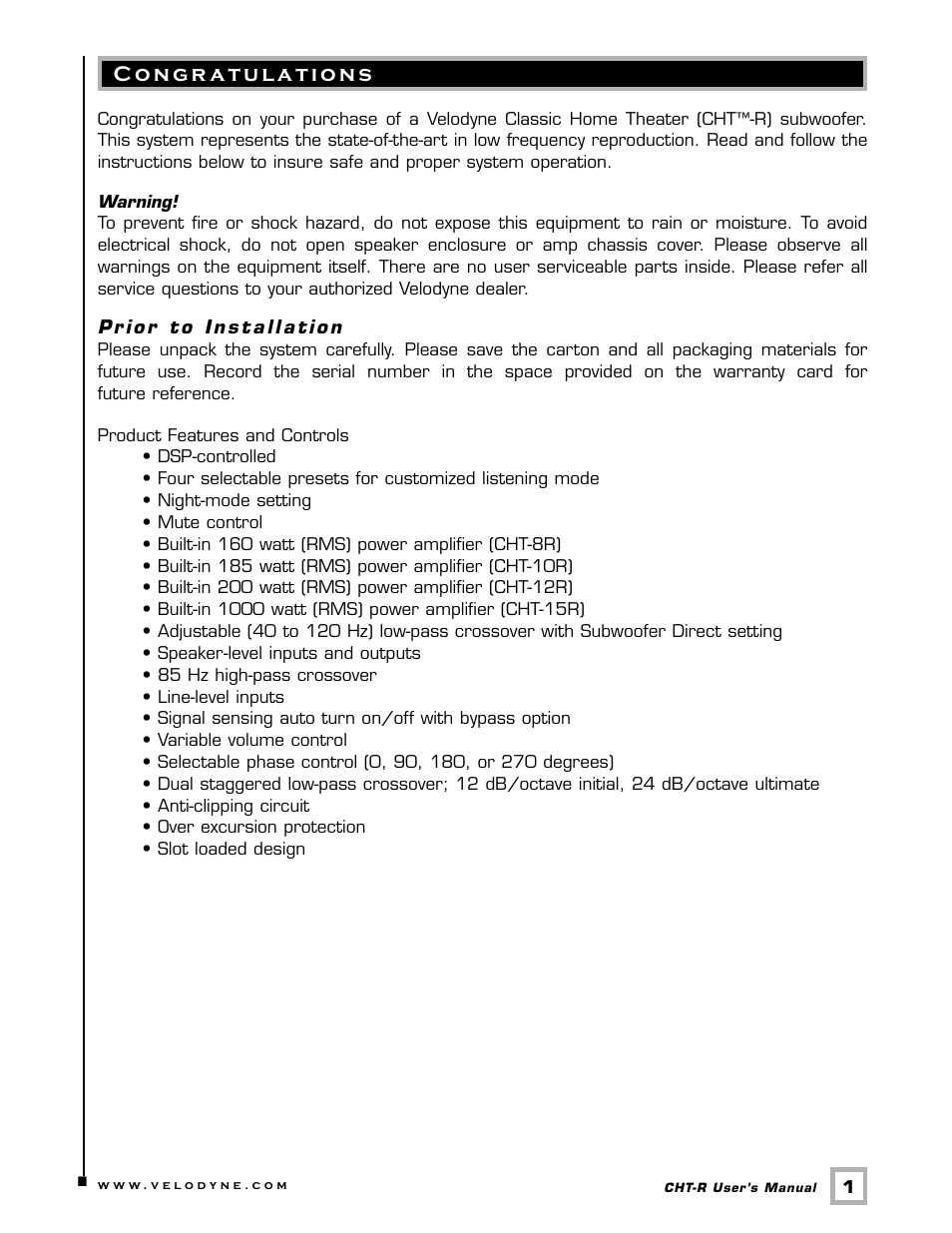 Velodyne Acoustics CHT-10R User Manual | Page 4 / 19