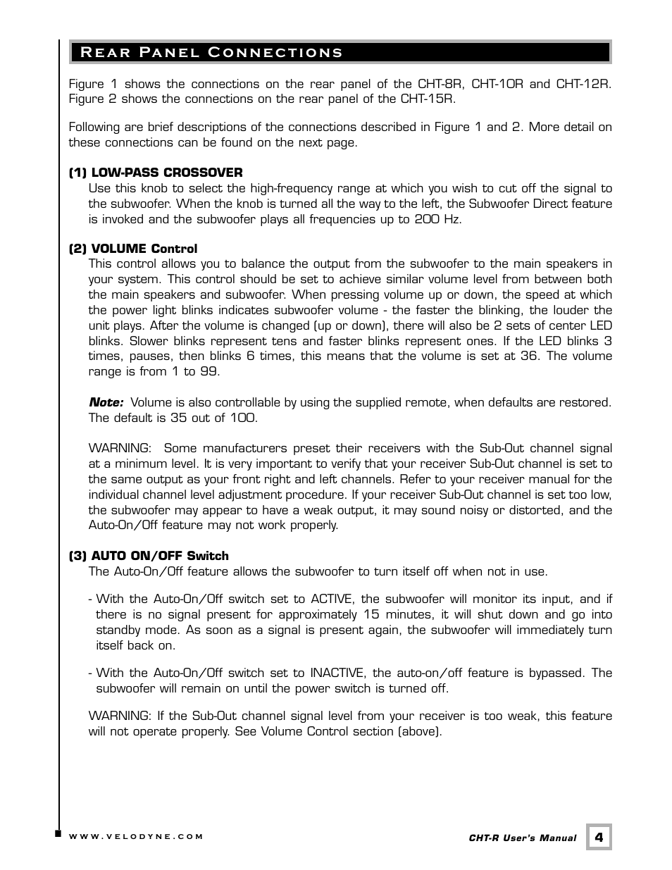 Velodyne Acoustics CHT-10R User Manual | Page 7 / 19