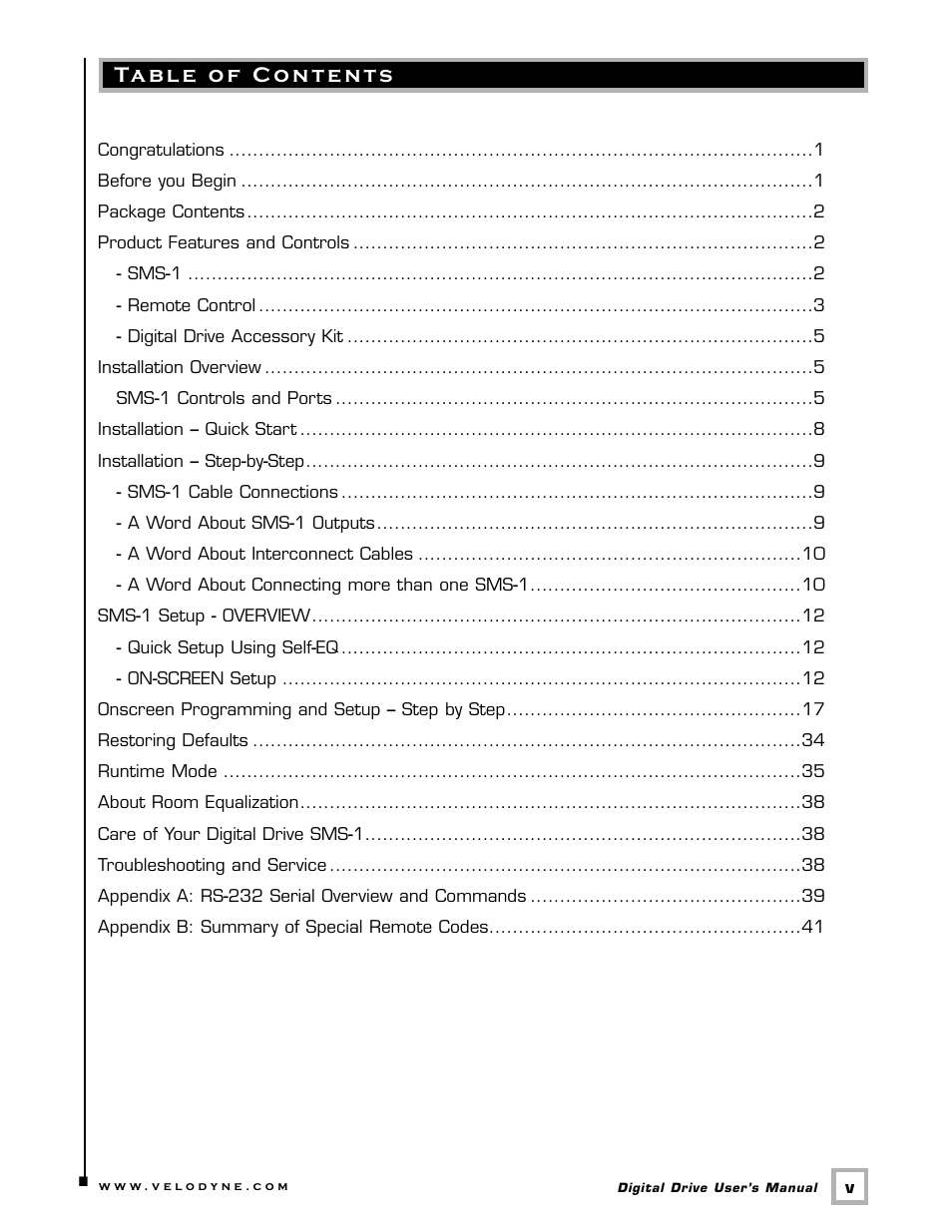 Velodyne Acoustics SMS -1 User Manual | Page 6 / 49