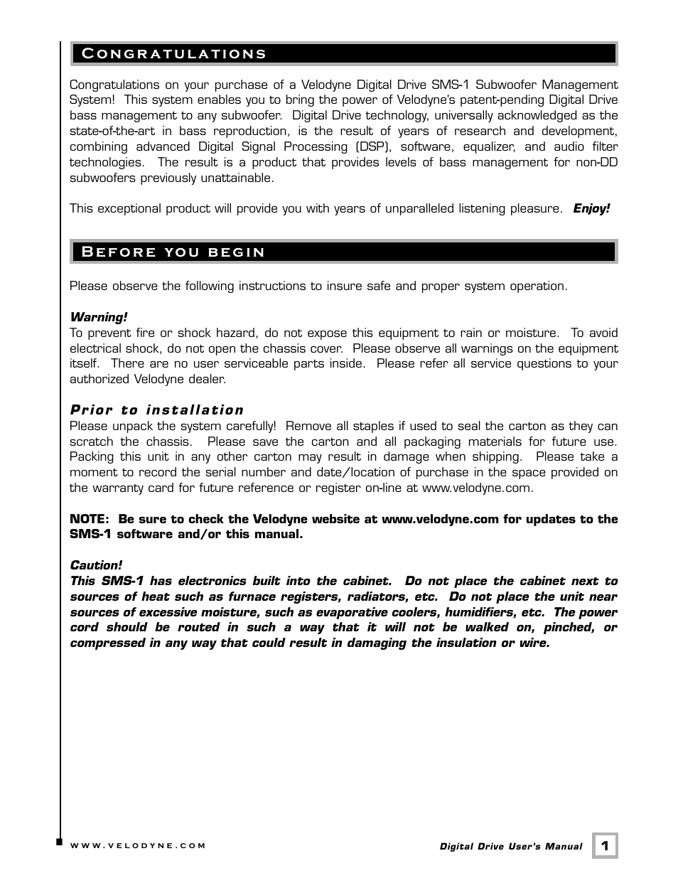 Velodyne Acoustics SMS -1 User Manual | Page 7 / 49
