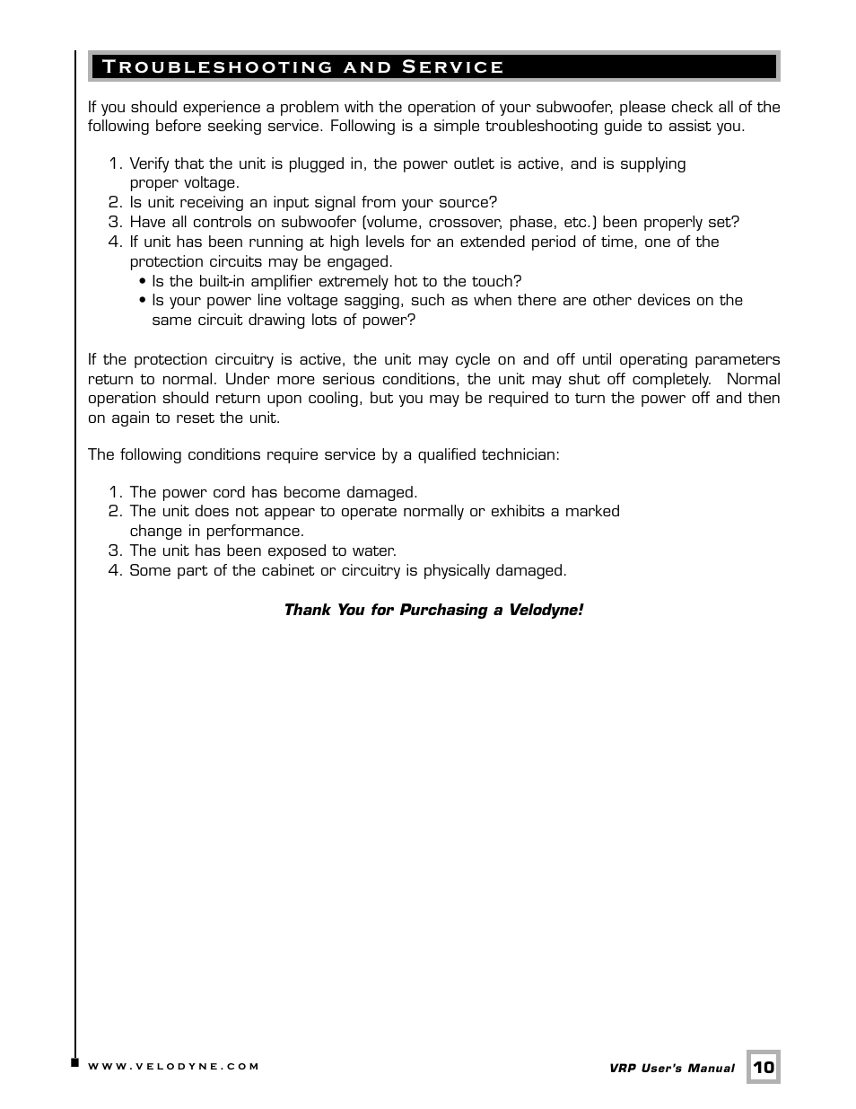 Velodyne Acoustics VRP Series User Manual | Page 13 / 17