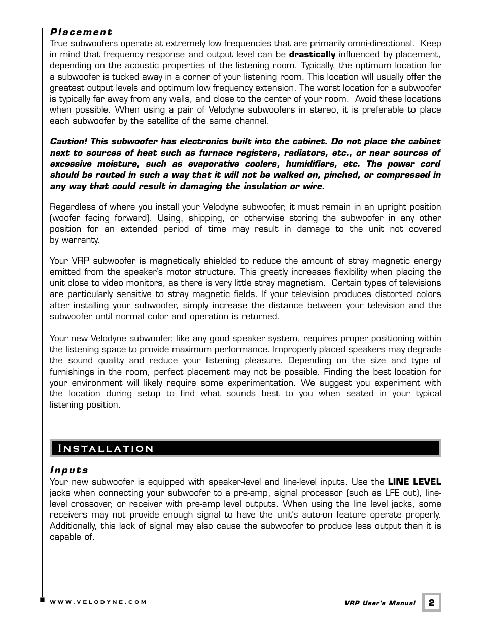 Velodyne Acoustics VRP Series User Manual | Page 5 / 17