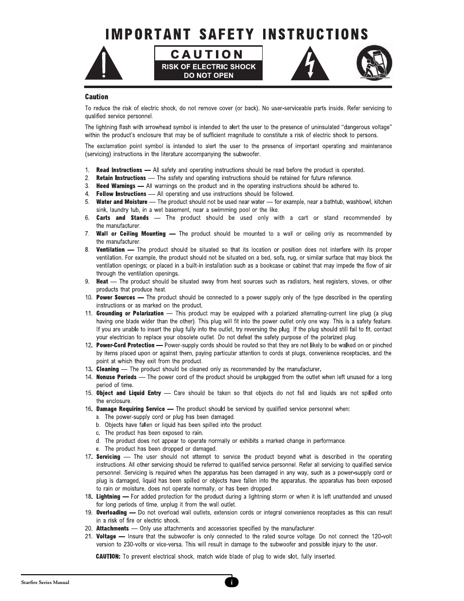 Velodyne Acoustics STARFIRE-10 User Manual | Page 2 / 17