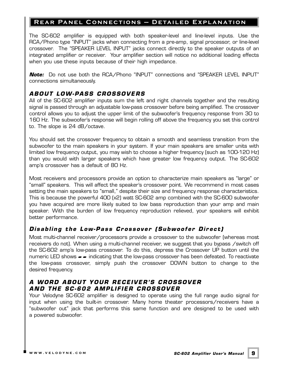 Velodyne Acoustics SC-602 User Manual | Page 12 / 25