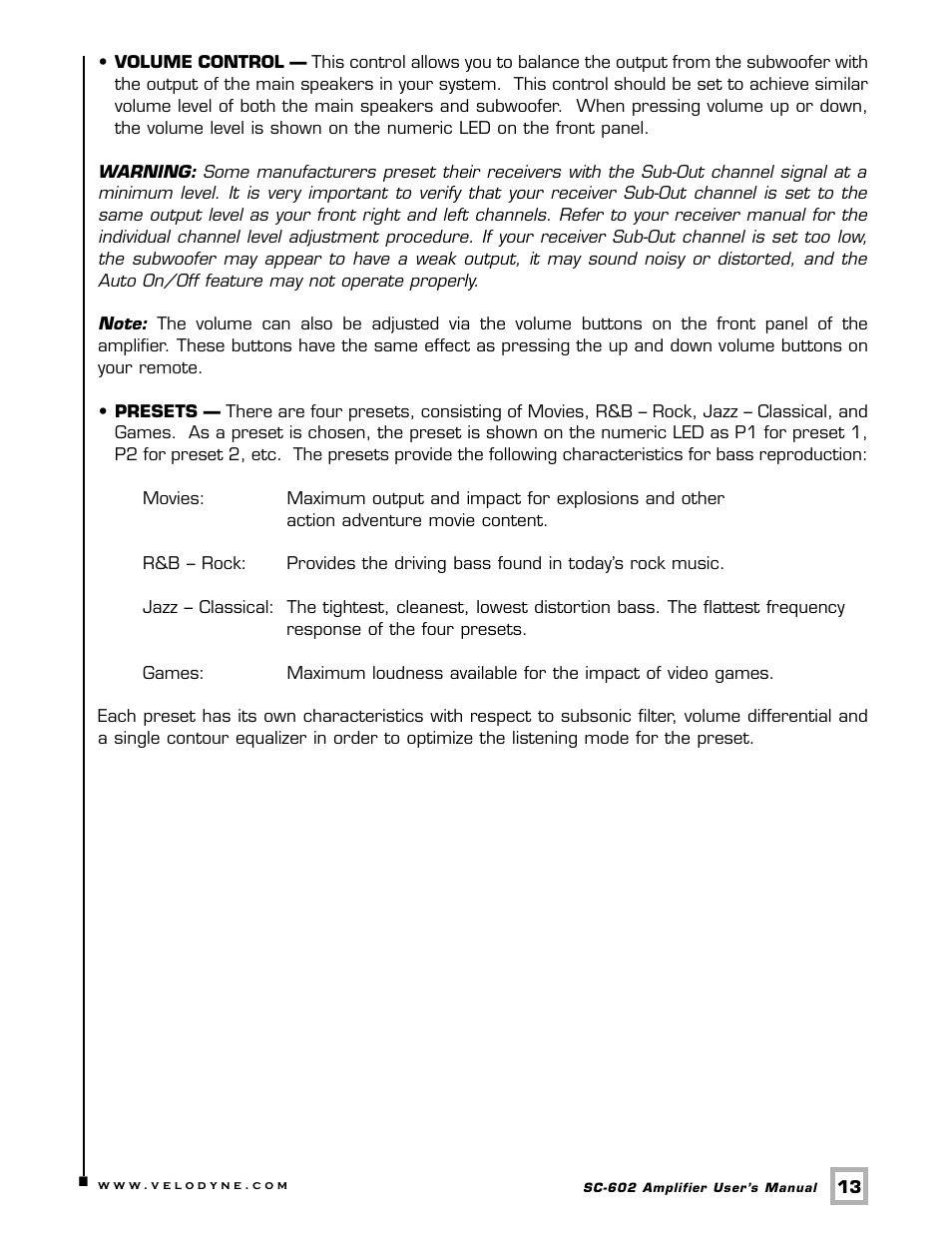 Velodyne Acoustics SC-602 User Manual | Page 16 / 25