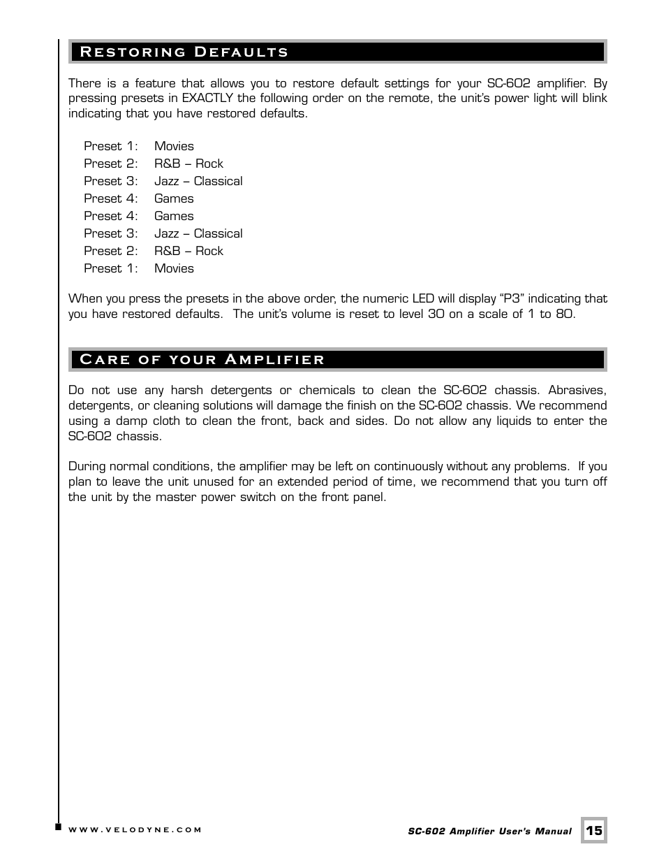 Velodyne Acoustics SC-602 User Manual | Page 18 / 25