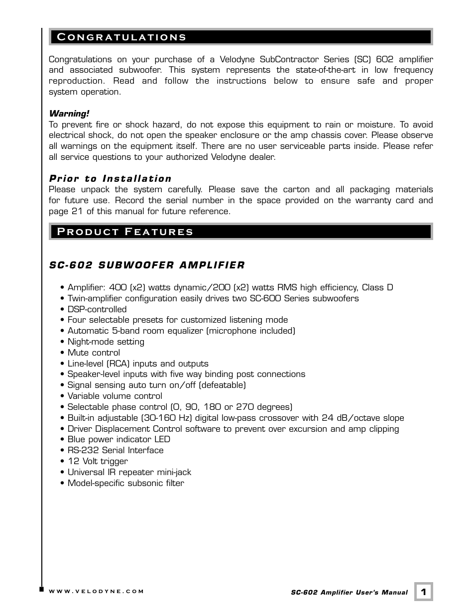 Velodyne Acoustics SC-602 User Manual | Page 4 / 25