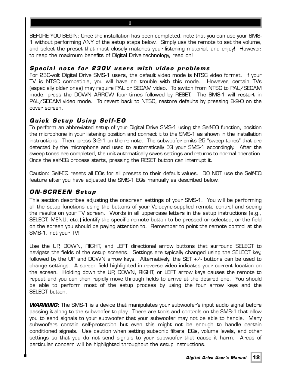 Velodyne Acoustics SMSTM -1 User Manual | Page 18 / 49