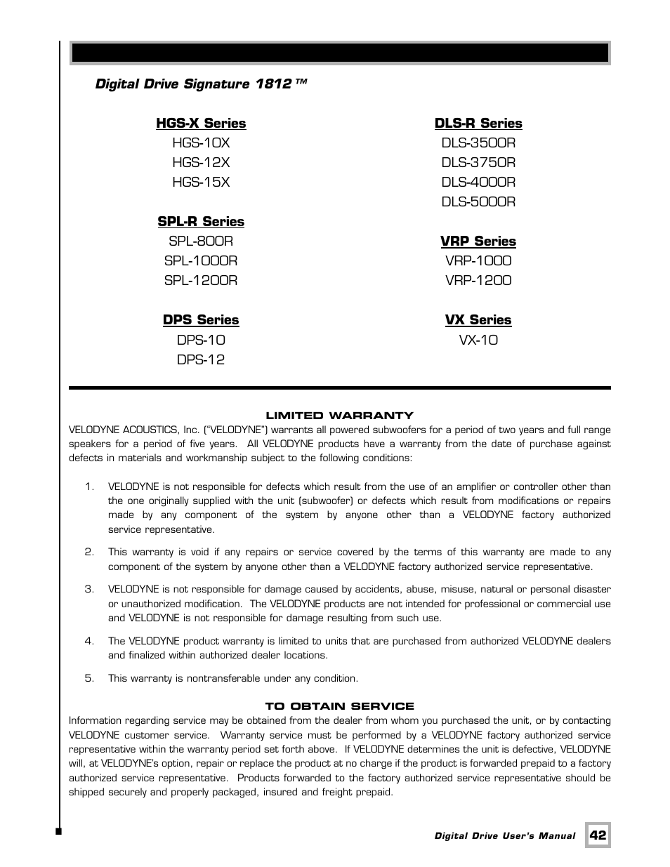 Velodyne Acoustics SMSTM -1 User Manual | Page 48 / 49