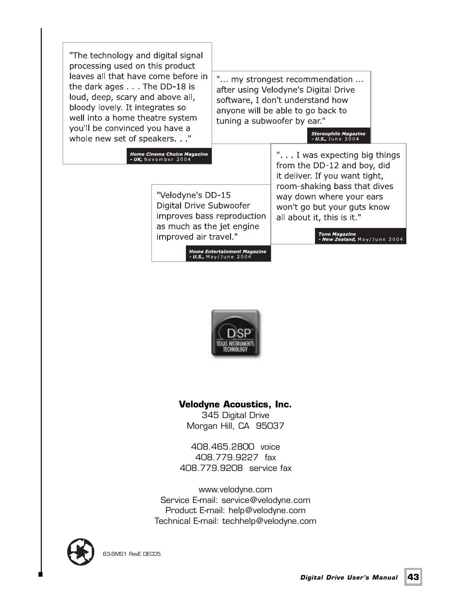 Velodyne Acoustics SMSTM -1 User Manual | Page 49 / 49