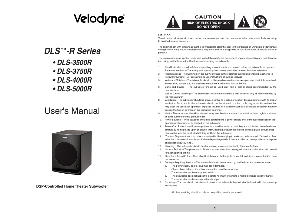 Velodyne Acoustics DLS-3500R User Manual | 9 pages