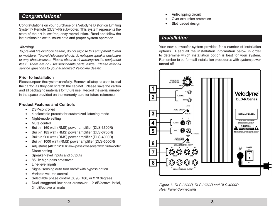 Installation | Velodyne Acoustics DLS-3500R User Manual | Page 2 / 9