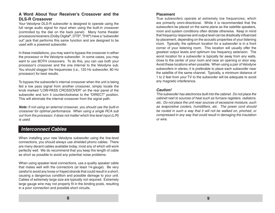 Interconnect cables | Velodyne Acoustics DLS-3500R User Manual | Page 5 / 9