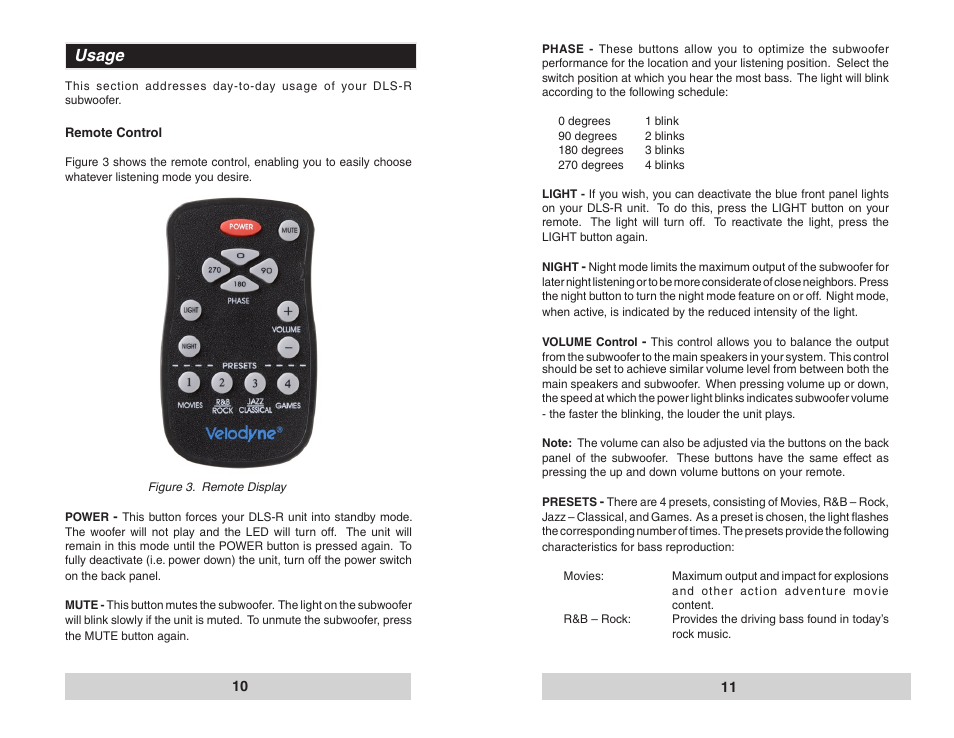 Usage | Velodyne Acoustics DLS-3500R User Manual | Page 6 / 9