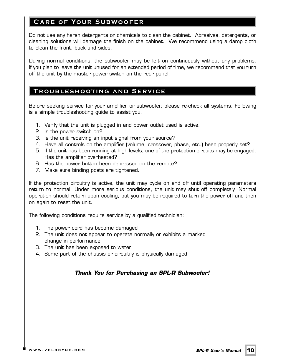 Velodyne Acoustics Velodyne SPL-R Series SPL-1500R User Manual | Page 13 / 17