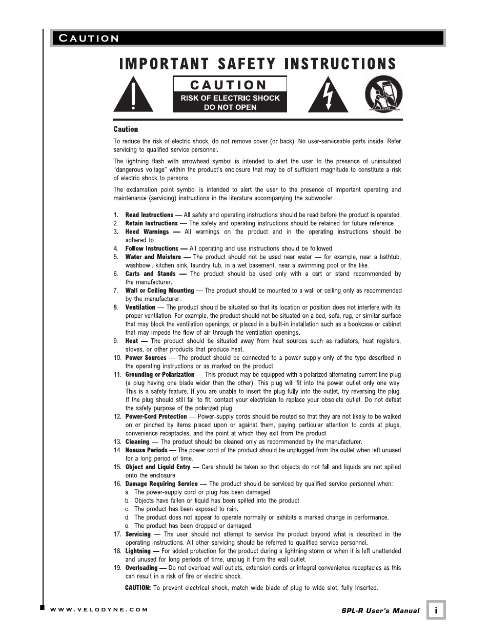 Velodyne Acoustics Velodyne SPL-R Series SPL-1500R User Manual | Page 2 / 17