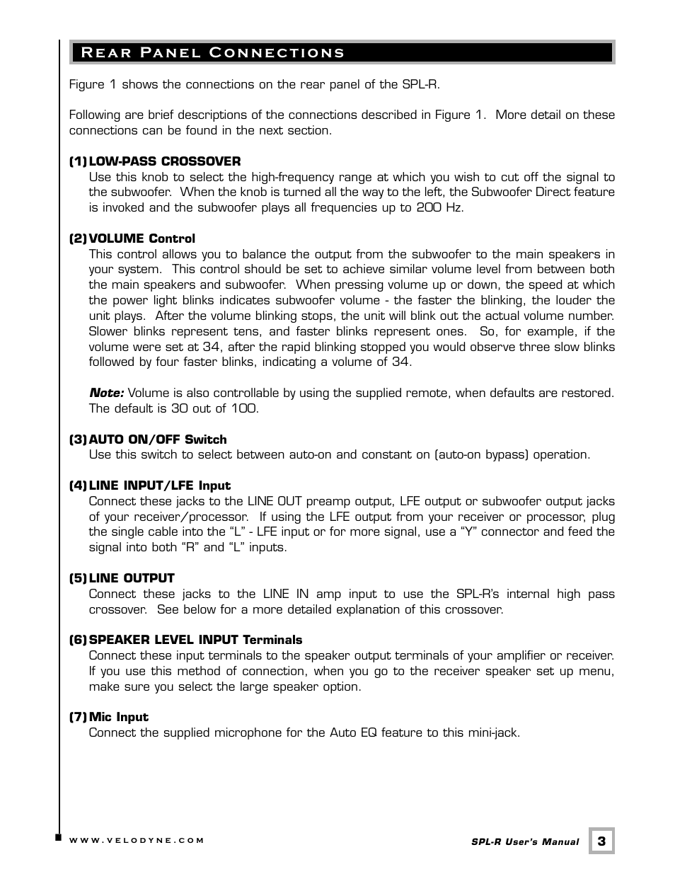 Velodyne Acoustics Velodyne SPL-R Series SPL-1500R User Manual | Page 6 / 17