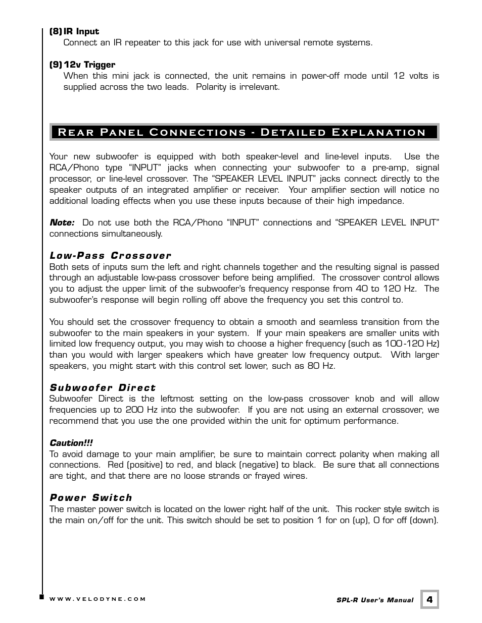 Velodyne Acoustics Velodyne SPL-R Series SPL-1500R User Manual | Page 7 / 17