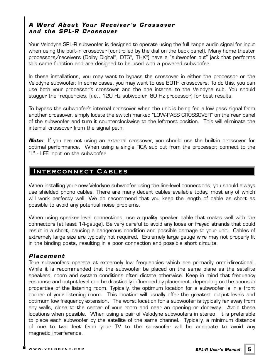 Velodyne Acoustics Velodyne SPL-R Series SPL-1500R User Manual | Page 8 / 17