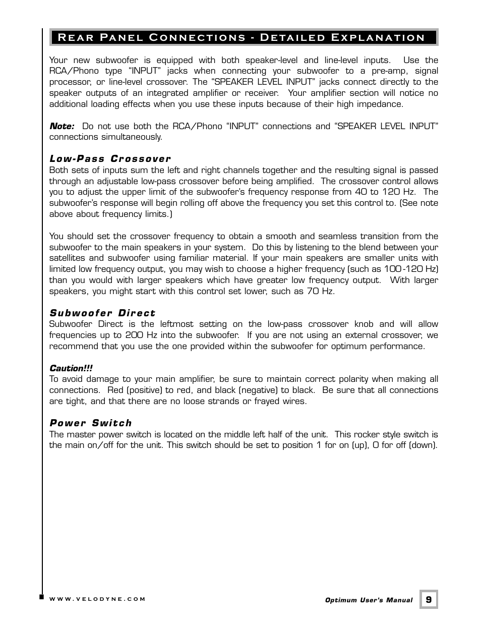 Velodyne Acoustics Velodyne CHT 12 User Manual | Page 12 / 22