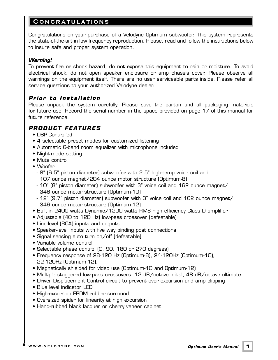 Velodyne Acoustics Velodyne CHT 12 User Manual | Page 4 / 22