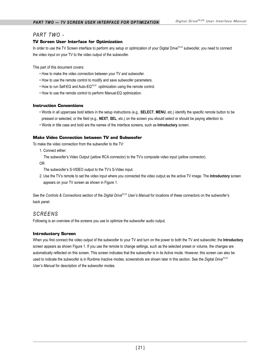 Part two, Screens | Velodyne Acoustics DIGITAL DRIVEPLUS DD-18+ User Manual | Page 23 / 40