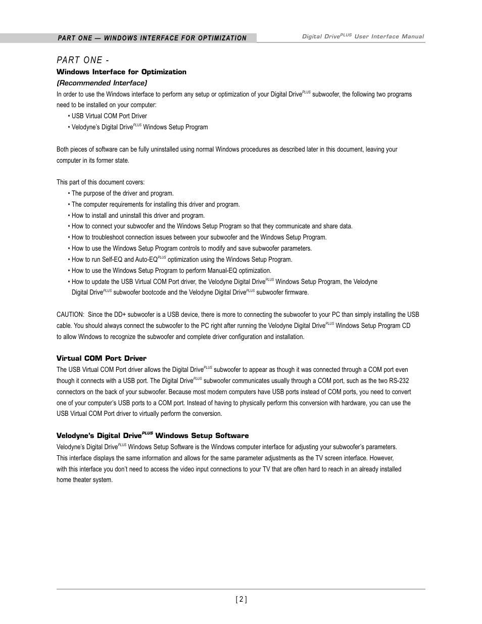 Part one | Velodyne Acoustics DIGITAL DRIVEPLUS DD-18+ User Manual | Page 4 / 40