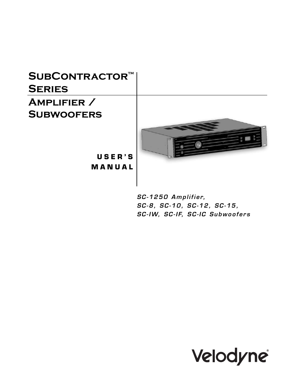Velodyne Acoustics SC-1250. User Manual | 26 pages