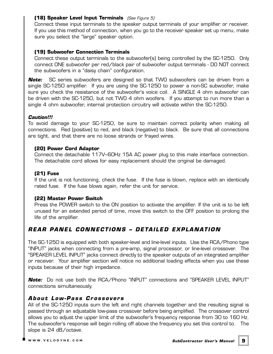 Velodyne Acoustics SC-1250. User Manual | Page 15 / 26
