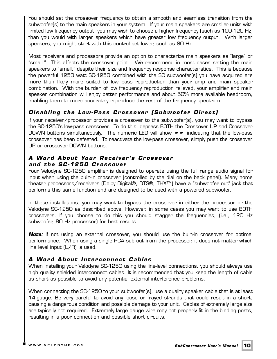 Velodyne Acoustics SC-1250. User Manual | Page 16 / 26