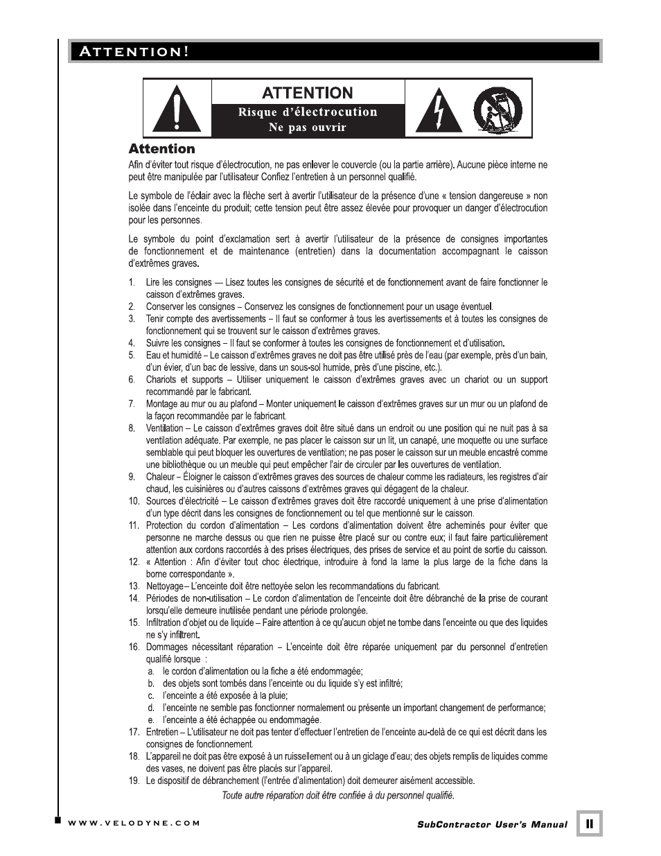 Velodyne Acoustics SC-1250. User Manual | Page 3 / 26