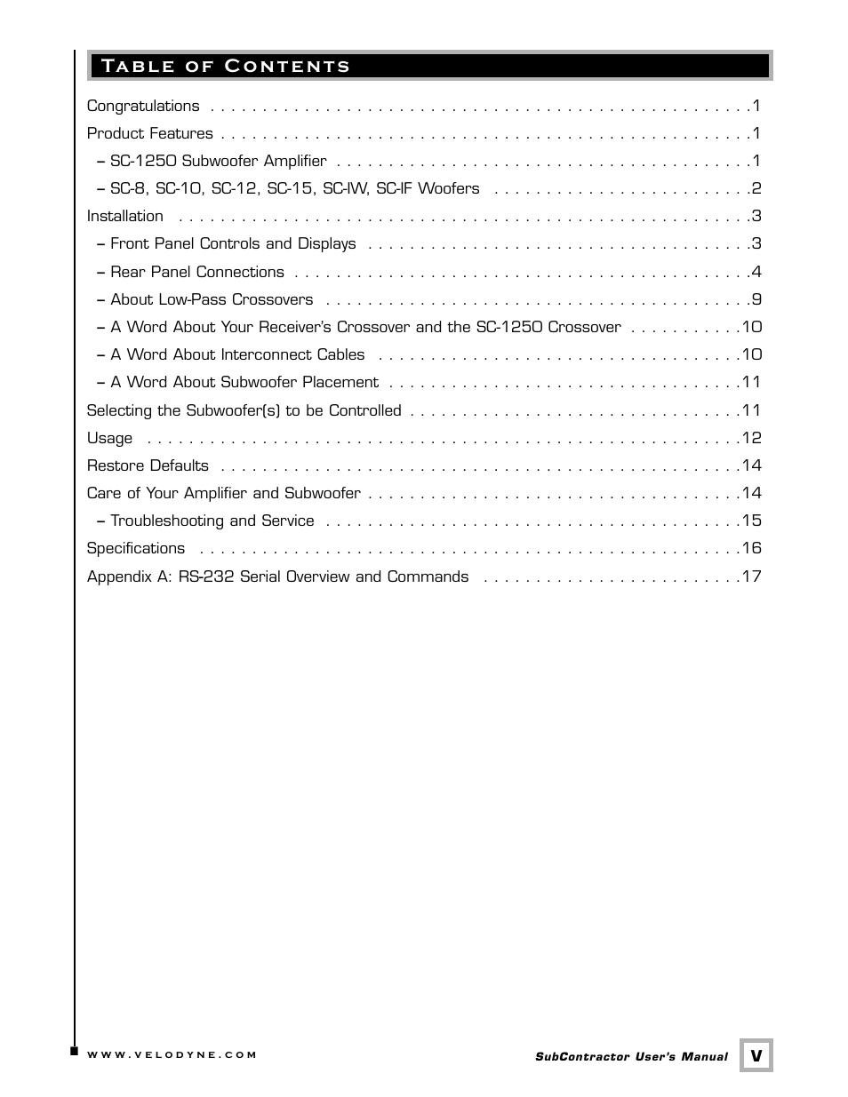 Velodyne Acoustics SC-1250. User Manual | Page 6 / 26