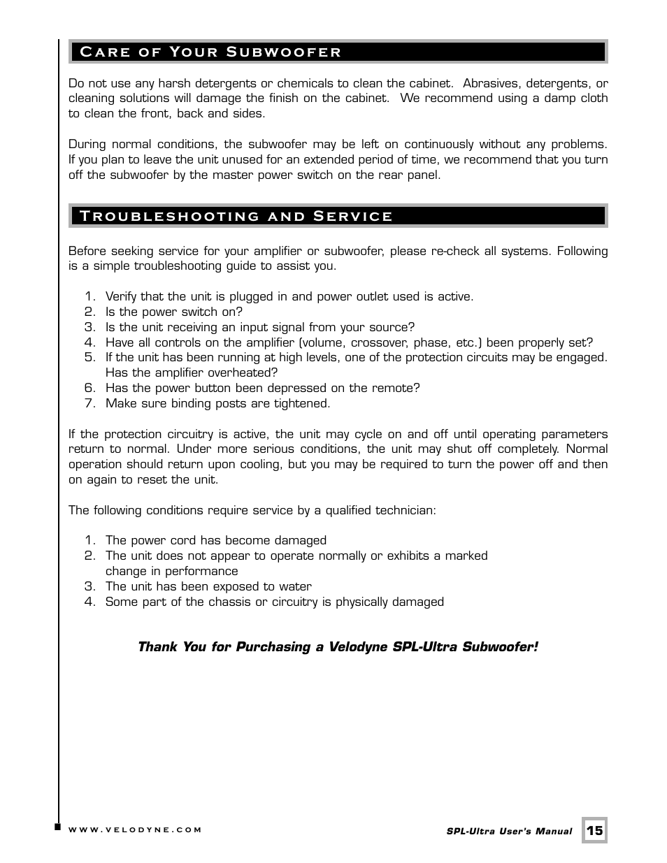 Velodyne Acoustics 1200 User Manual | Page 18 / 22