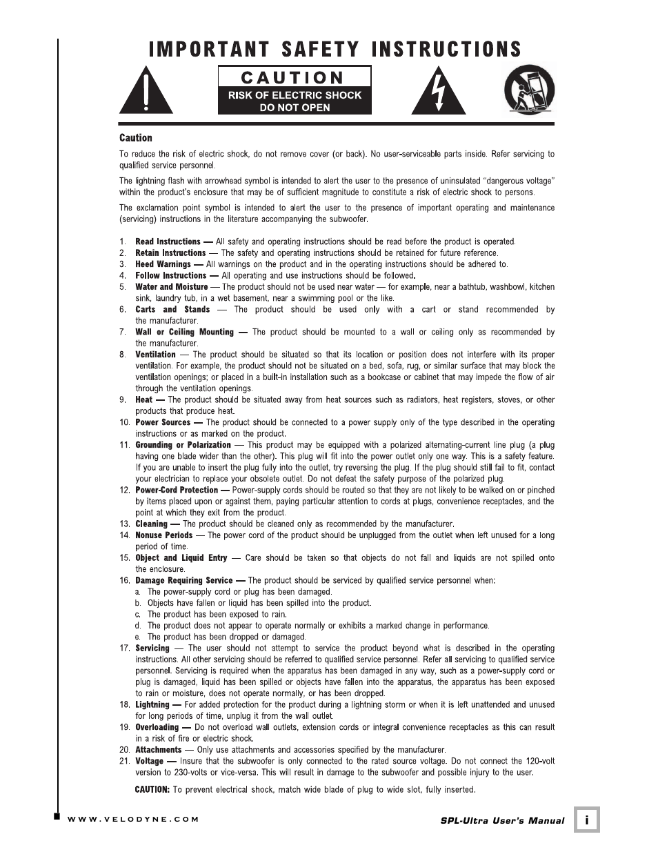 Velodyne Acoustics 1200 User Manual | Page 2 / 22