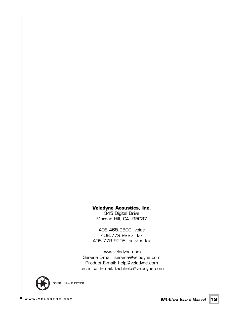 Velodyne Acoustics 1200 User Manual | Page 22 / 22