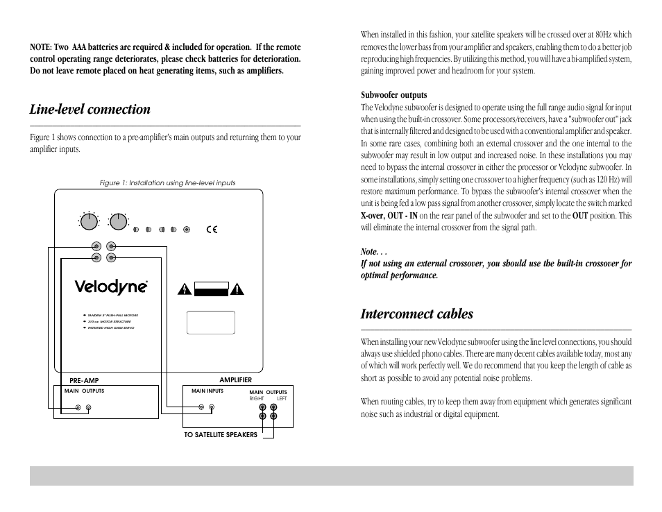 Interconnect cables, Line-level connection | Velodyne Acoustics HGS 10 User Manual | Page 10 / 10